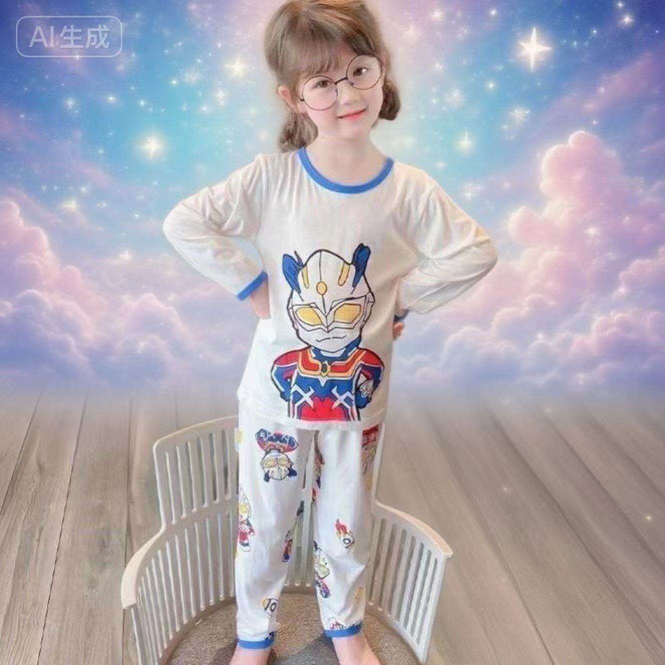 2026新款女童奥特曼秋衣A类纯棉小女孩内衣卡通赛罗保暖居家睡衣