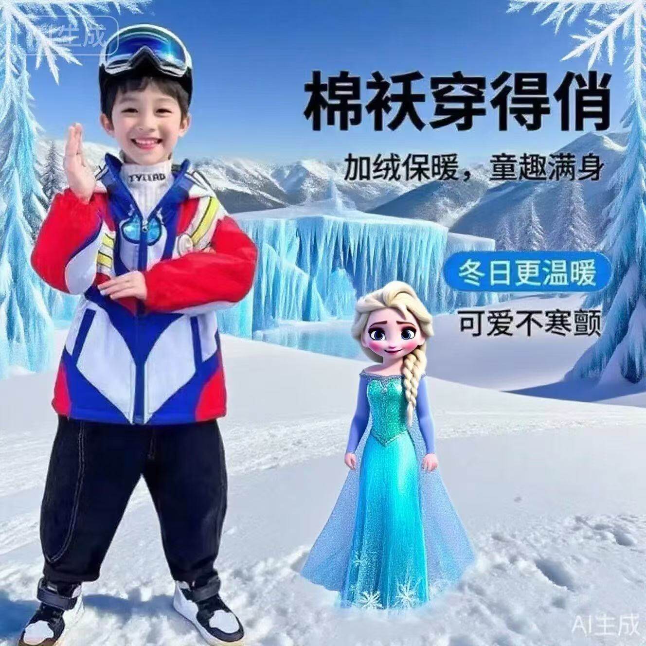 2026新款迪迦奥特曼冲锋衣儿童亮灯带眼镜牛角卫衣薄绒男女童棉袄