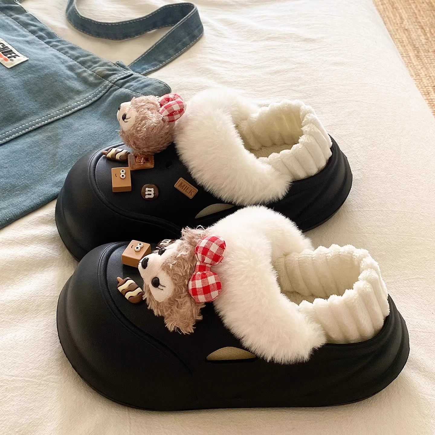 居家用棉拖鞋女外穿2025新款EVA防水厚底包跟毛绒保暖防滑冬季天