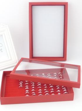 小巧大红色戒指收纳盒防尘带盖库存托盘耳环耳钉直播饰品展示盒子