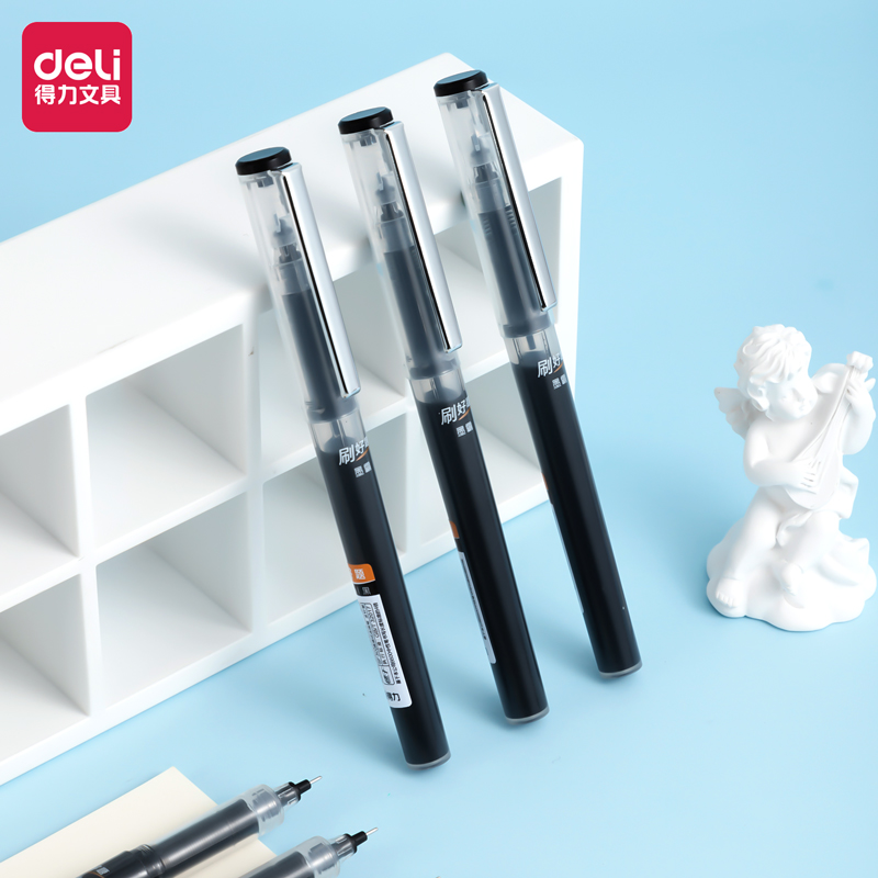 得力备考直液式走珠笔黑色