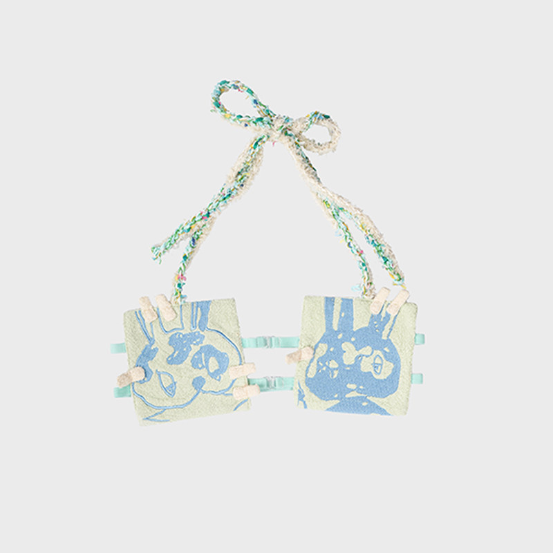 緝婦ss21-绿色原创刺绣弹力补丁bra