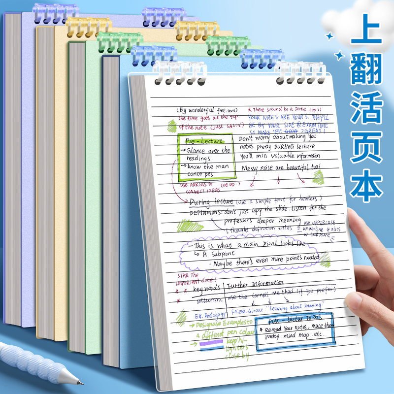 记事本上翻线圈本笔记本简约ins风日记本b5复古加厚a5竖翻不硌手工作课堂大号初高中硬壳学生考研A4笔记本子-封面