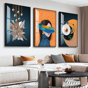轻奢美女客厅三联副装饰画现代简约沙发背景墙挂画喷绘油画布壁画