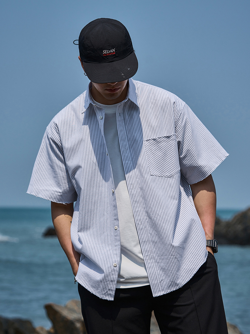 TANOXI翻领短袖日系衬衫休闲