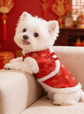 狗狗衣服新年马甲冬装猫咪小型犬博美泰迪比熊宠物过年喜庆毛衣