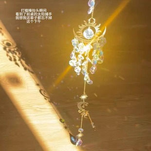 阳光捕手风铃捕梦网光之立方体棱镜玻璃摆件太阳月亮捕手创意礼物