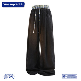 WASSUP KOI联名黑色高腰阔腿裤子垂感宽松休闲长裤松弛感裤子男款