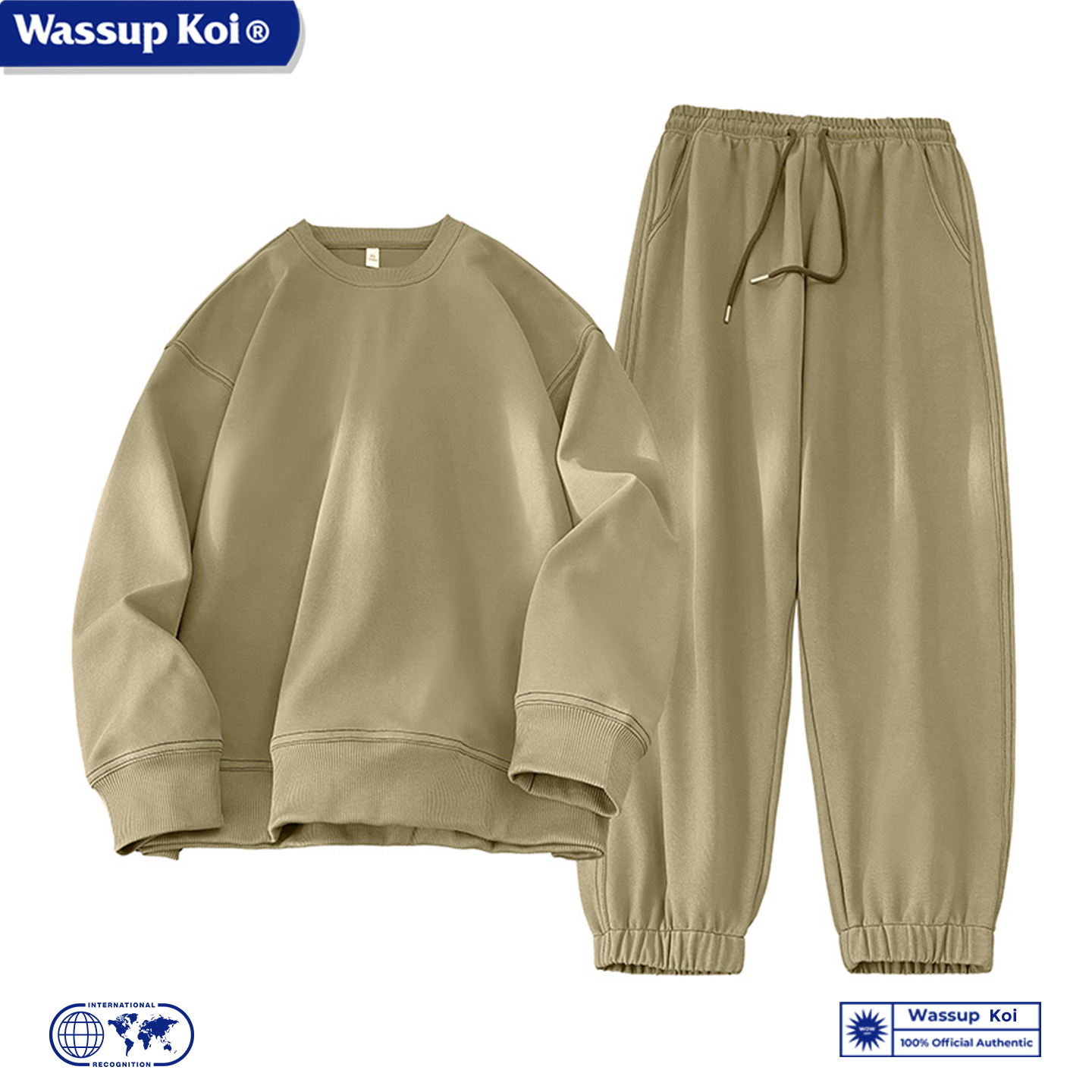 WASSUP KOI极简休闲风运动套装男装搭配一套春秋卫衣长裤两件套潮