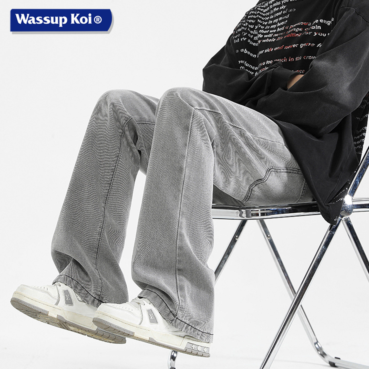 WASSUP KOI联名美式休闲风做旧水洗阔腿裤男士宽松潮牌长裤子男款,男装,休闲裤,淘宝优惠券,粉丝福利购,淘宝优惠卷