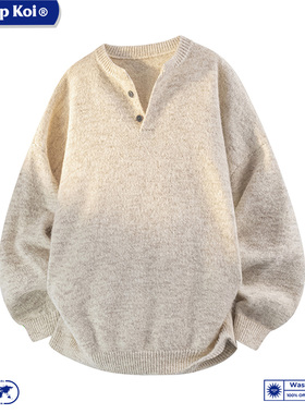 WASSUP KOI联名亨利领毛衣男秋冬季宽松慵懒高级感针织衫V领线衣