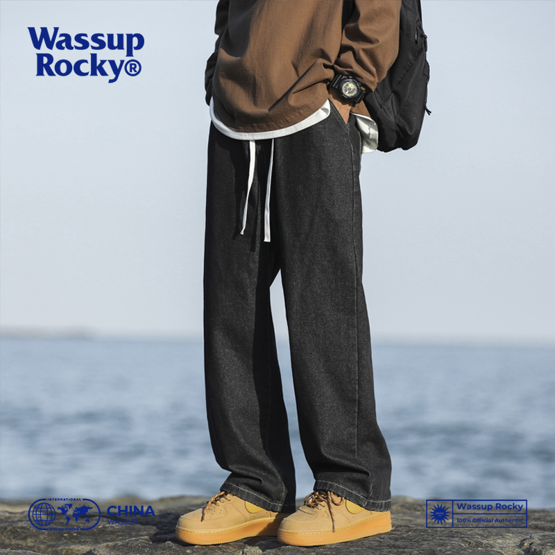wassuprocky直筒宽松牛仔长裤男