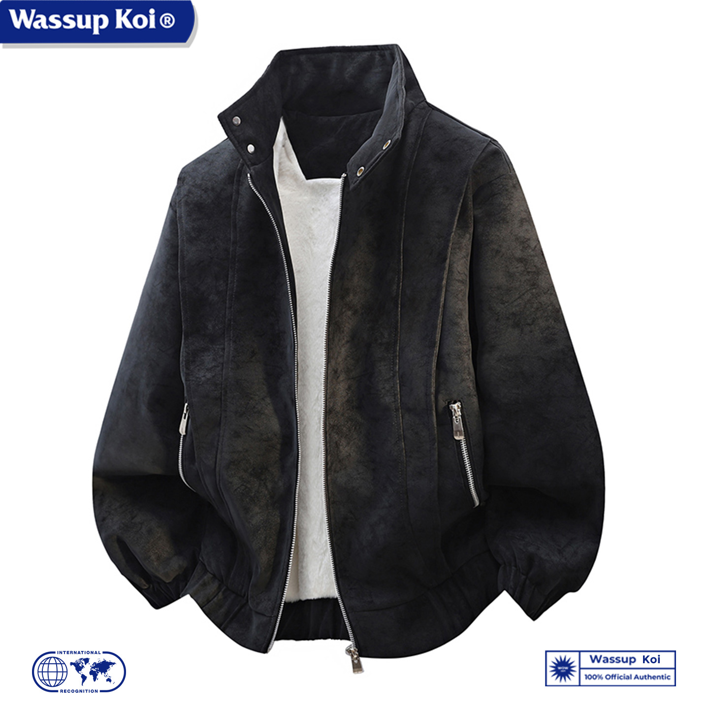 WASSUPKOI皮夹克男秋冬加绒外套