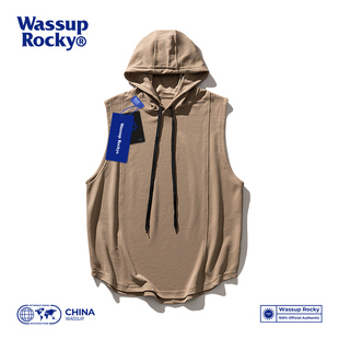 连帽篮球背心潮牌纯色套头情侣坎肩运动T恤 无袖 Wassup Rocky夏季
