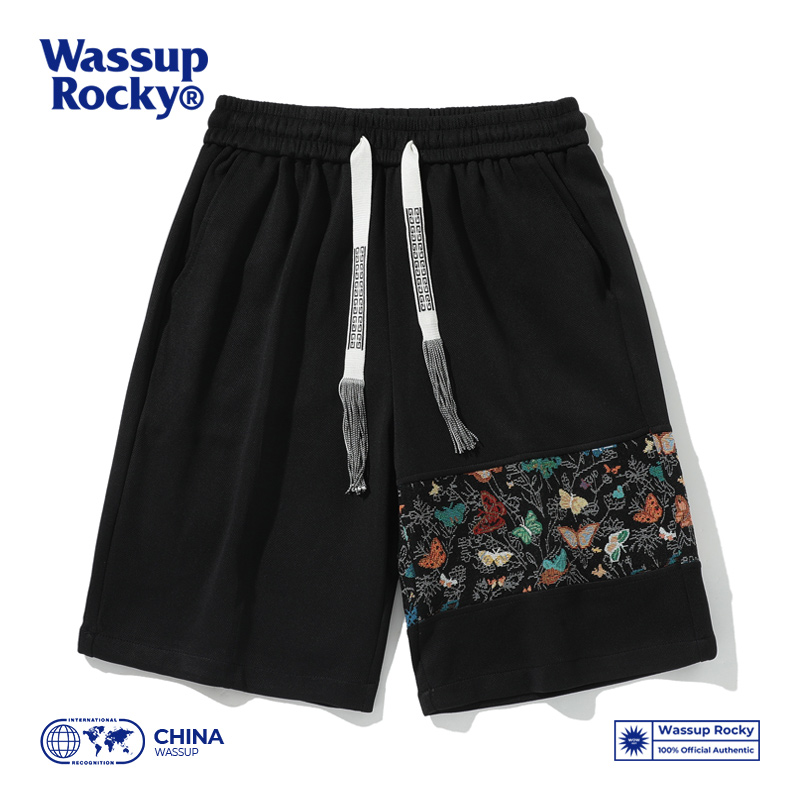 WASSUPKOI华夫格蝴蝶刺绣五分裤