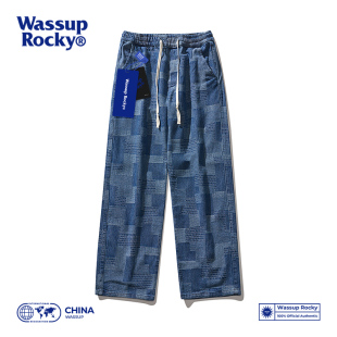 复古休闲裤 Wassup 宽松直筒长裤 潮牌薄款 Rocky格子抽绳阔腿牛仔裤