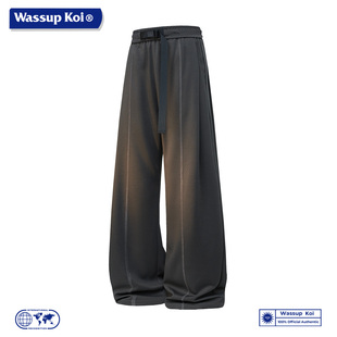 WASSUP KOI联名休闲慵懒风直筒裤男宽松系绳长裤百搭情侣长裤子男