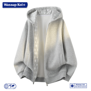 WASSUP KOI联名美式休闲风连帽开衫男宽松拉链外套潮牌上衣服男款