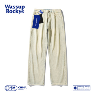 Wassup Rokcy美式复古泛黄牛仔长裤男高街水洗做旧直筒垂感拖地裤