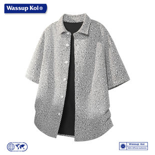 春夏新款 WASSUP 男士 衬衫 纹理感宽松休闲外套 KOI重磅斜纹翻领短袖