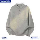 WASSUP 潮牌宽松高级感百搭针织衫 KOI联名美式 复古亨利领毛衣男士