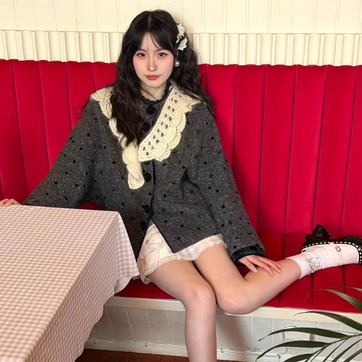 星妍蝴蝶结套装羊毛羽绒小香外套+微A型半裙套装女