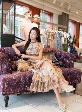 星妍露露现货2026现货春新款复古华丽森系雪纺蛋糕裙连衣裙女春季