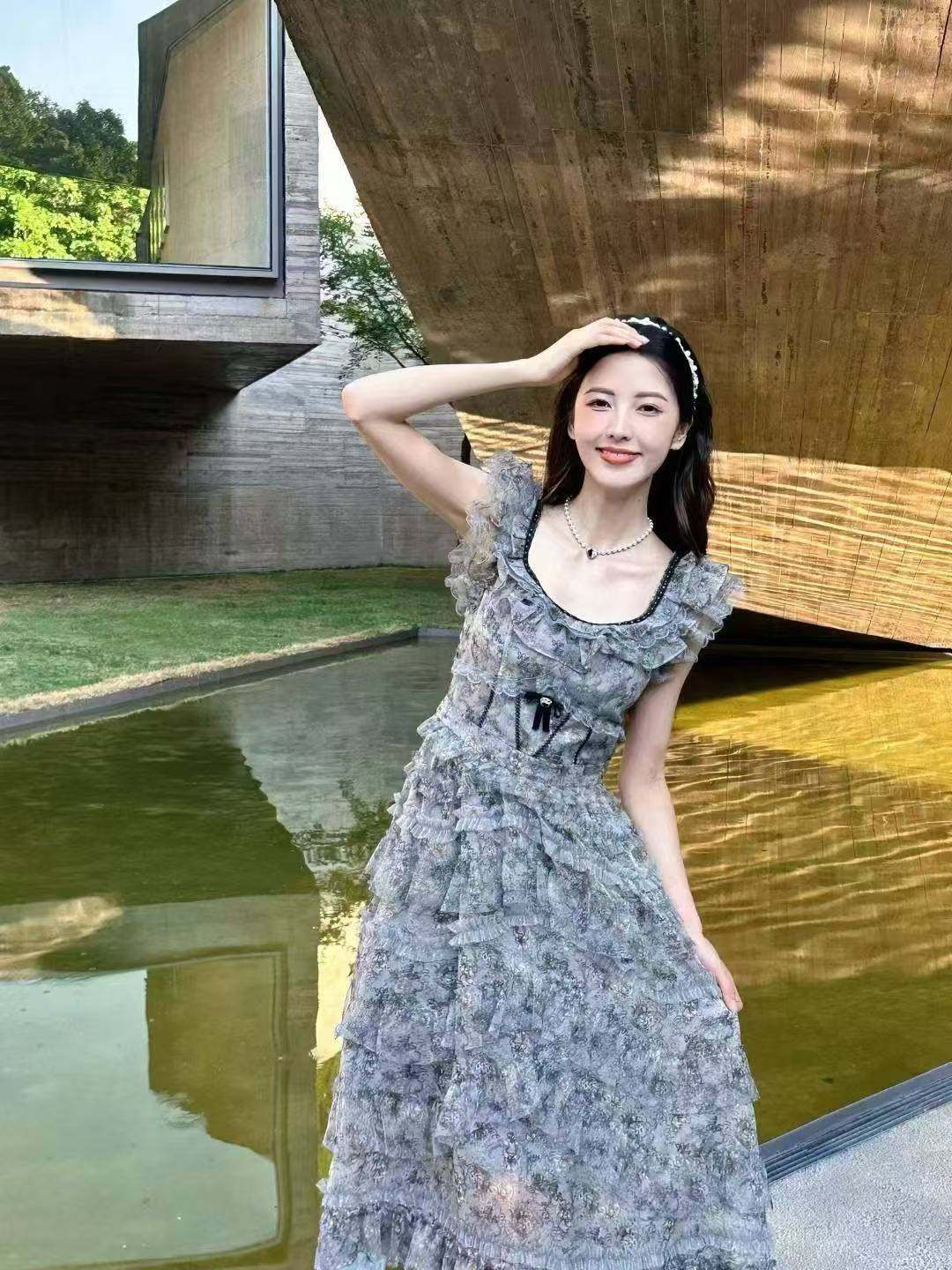 现货星妍露露2025年夏季新款法式甜美淑女浪漫蝴蝶结连衣裙