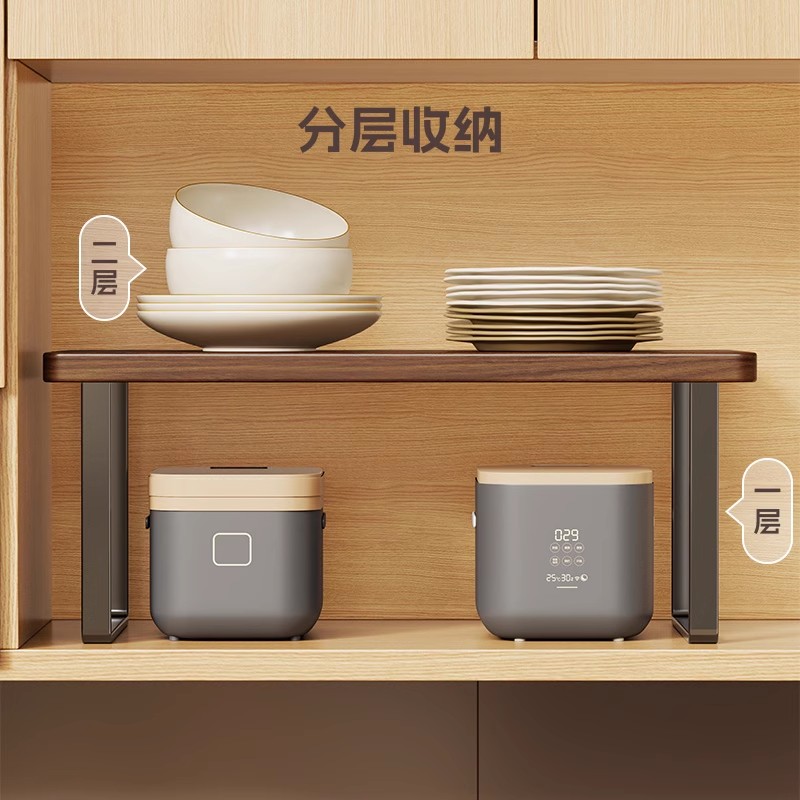 实木厨房分层收纳隔板架子台面桌面置物架橱柜内碗碟调味料收纳架