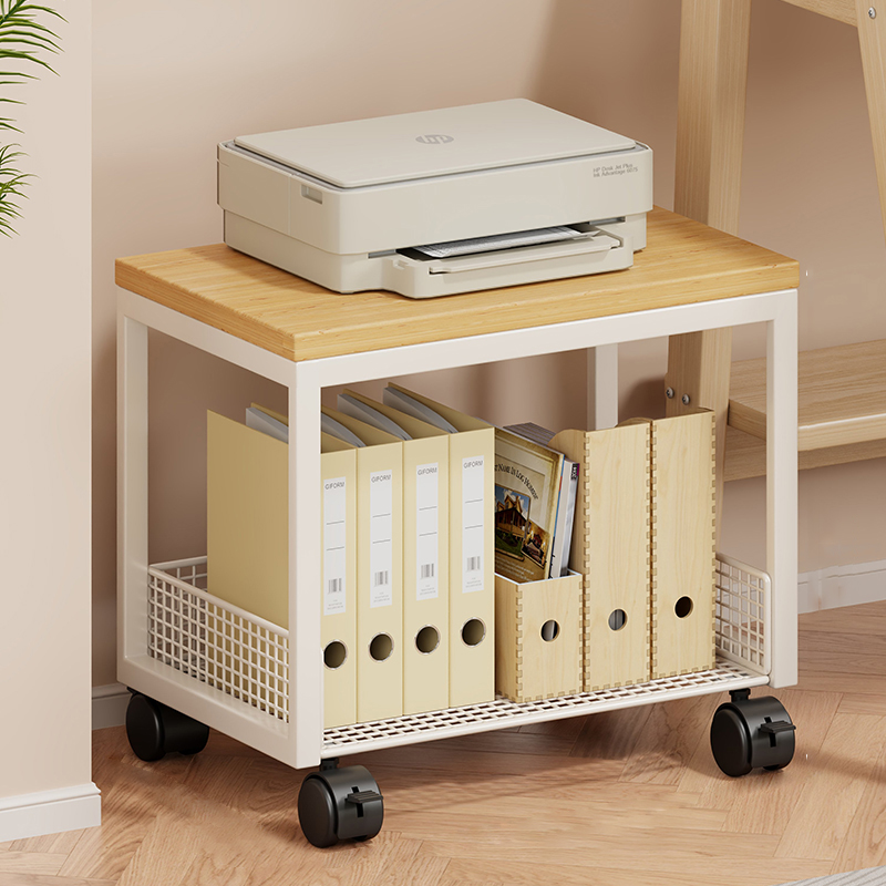 办公室置物架桌下小推车可移动落地打印机支架桌边书架文件收纳架