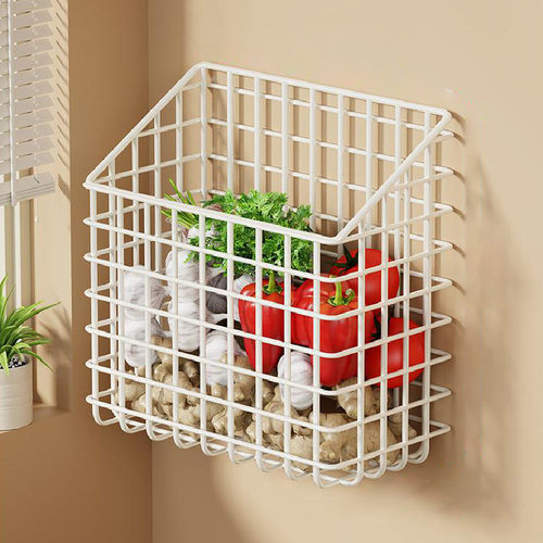 厨房葱姜蒜收纳盒置物架免打孔生姜大蒜收纳框壁挂多功能墙上挂篮