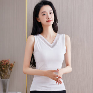 上衣百搭潮 夏季 V领蕾丝边吊带背心女韩版 修身 显瘦外穿内搭打底衫