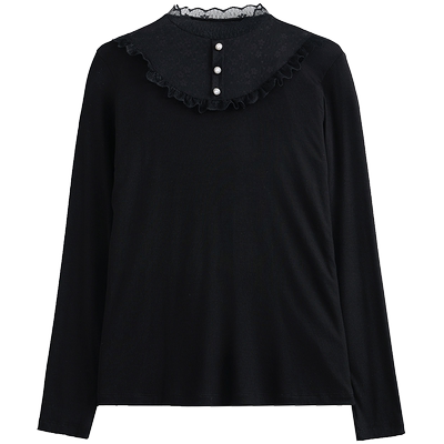 半高领蕾丝长袖打底衫