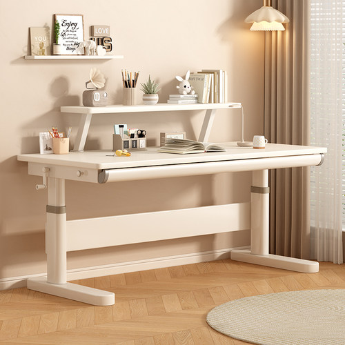 佰年穆儿童学习桌椅家用可升降写字课桌小学生书桌套装实木大白桌