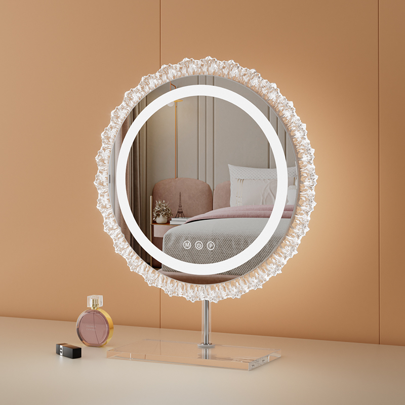 轻奢镜子化妆镜带灯台式桌面家用led智能梳妆镜子卧室ins风美容镜