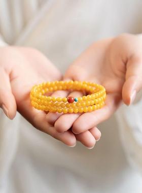 优化蜜蜡手串女款鸡油黄色琥珀南红绿松石多宝手链双圈三圈山悦