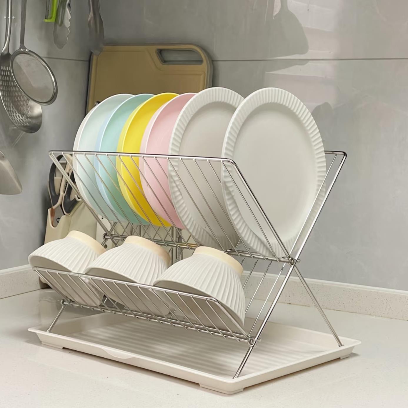 家居好物复古碗碟收纳架沥水碗架高端双层高颜值厨房置物架放碗