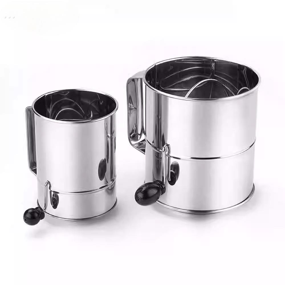 不锈钢手摇粉筛大号8杯筛粉器手持面粉筛撒粉滤网筛家用烘焙工具