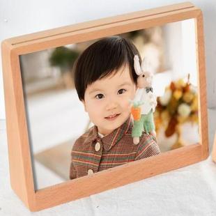 榉木梯形相框摆台6 8寸台历底座亚克力相框创意木制摆台