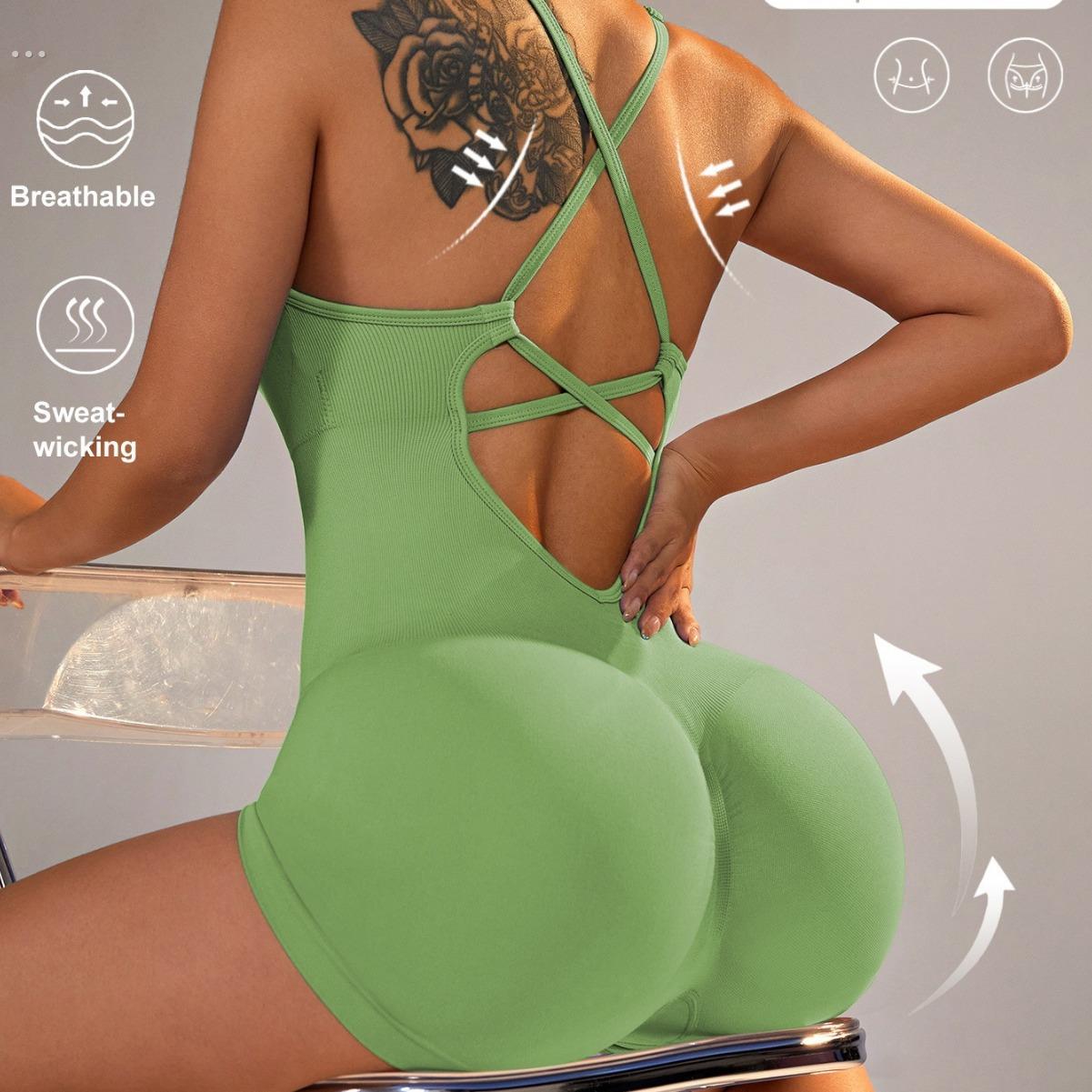 瑜伽连体紧身衣一体式速干露背连体瑜伽服性感无缝运动健身连体衣