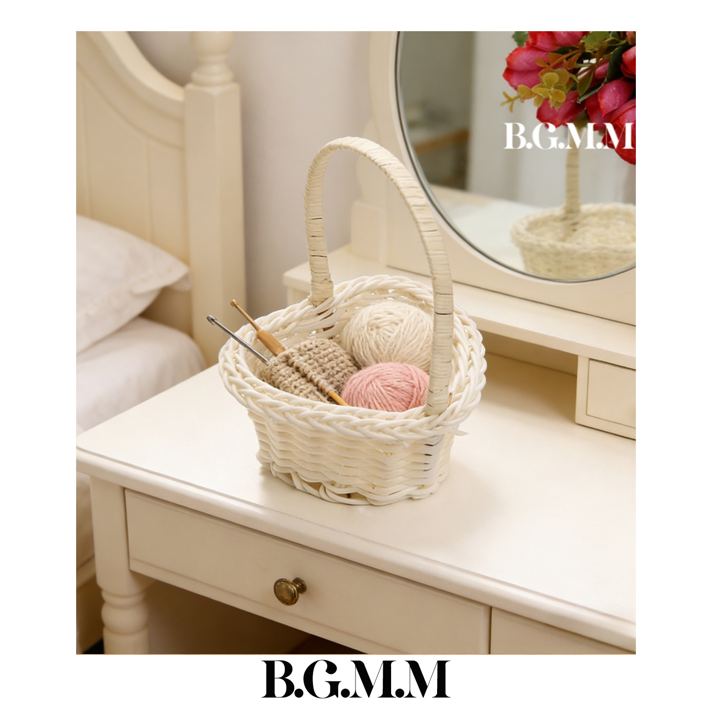 精美心型仿藤编织篮子小件杂物收纳篮时尚家居装饰摆件手工藤条蓝