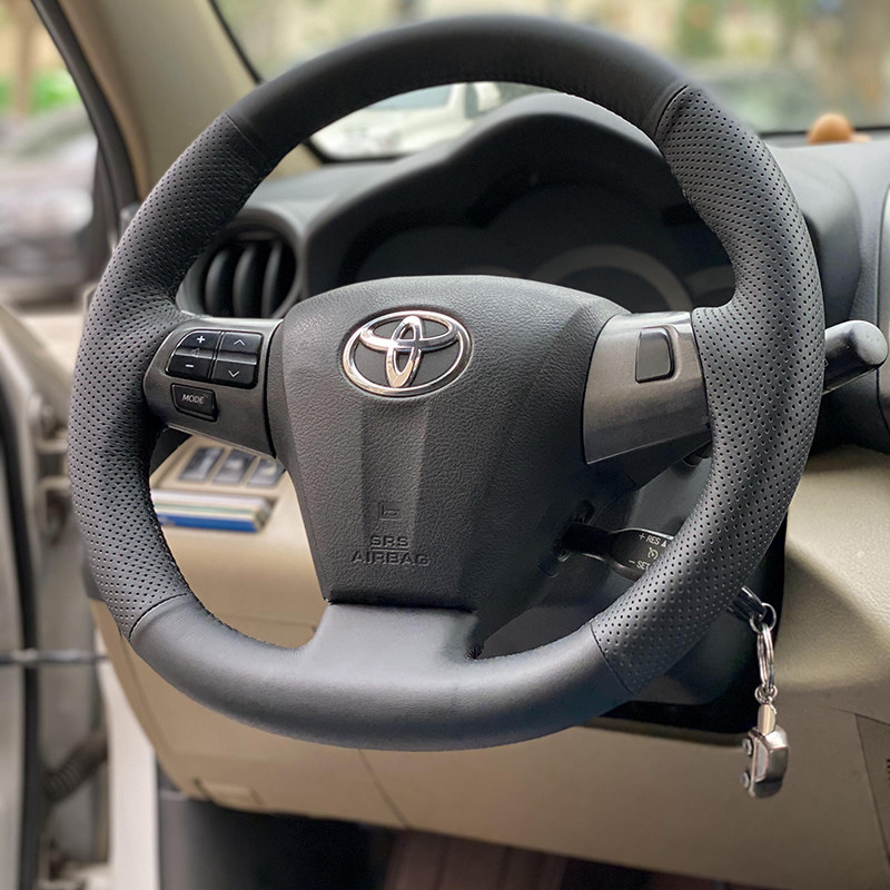 适用于丰田新老款RAV4荣放13卡罗拉手缝真皮方向盘套专用全包把套