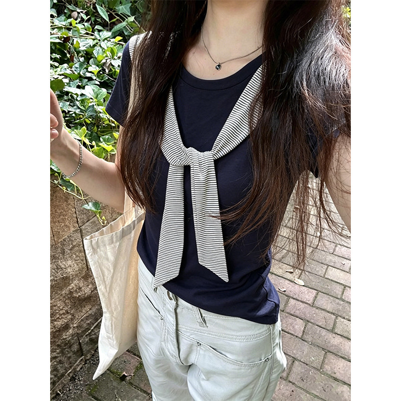 学院风减龄海军领短袖T恤女夏季款韩版chic独特气质掐腰显瘦上衣