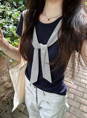 学院风减龄海军领短袖T恤女夏季款韩版chic独特气质掐腰显瘦上衣