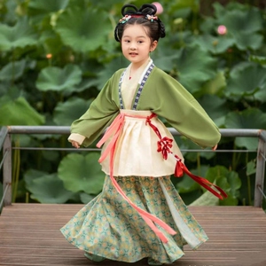 儿童汉服魏晋风襦裙小女孩汉元素宋制十二破民族风女幼童春秋唐装