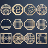 东阳木雕新中式 圆形八角花格镂空悬吊式 天花板实木花窗玄关彷古挂