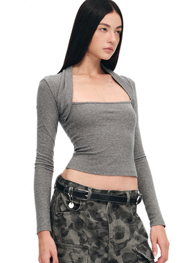 dat.明後日 羊毛混纺芭蕾披肩袖套运动感超细横条针织长袖打底衫