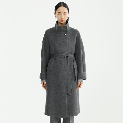 戴布拉芬新款冬季灰色双面羊绒大衣女中长款立领时尚羊毛毛呢外套