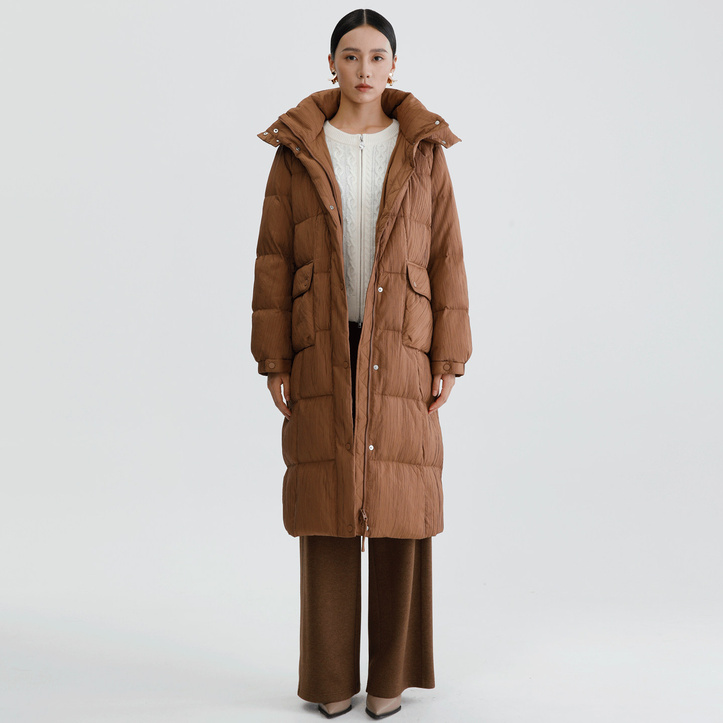 DYBULAFUN/戴布拉芬新款冬季连帽中长款时尚百搭羽绒服保暖外套女