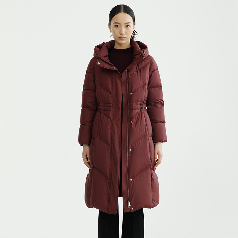 戴布拉芬新款冬季酒红色中长款鹅绒羽绒服女时尚高端高级感款外套